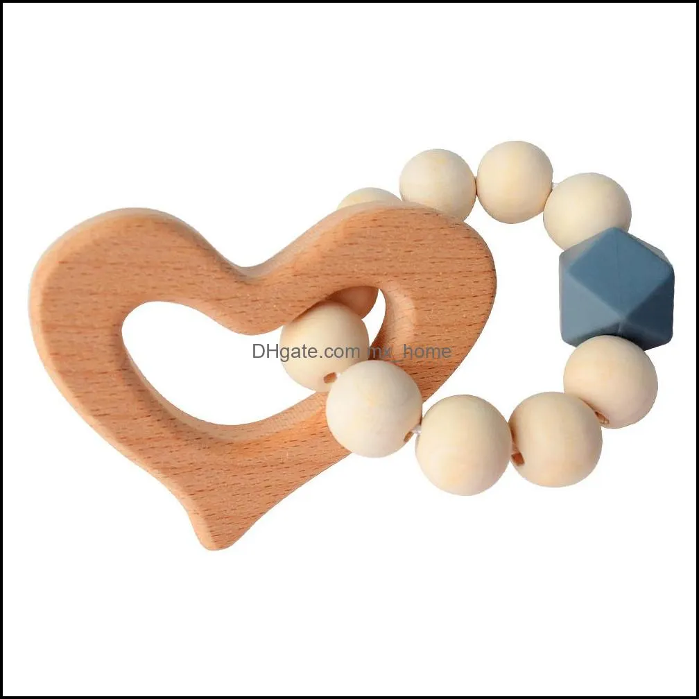 Baby Teethers Toys wristband Natural Wooden Silicone Teething Beads Teether Newborn Teeth Practice Food Grade Soother Infant Feeding Kids Chew Toy