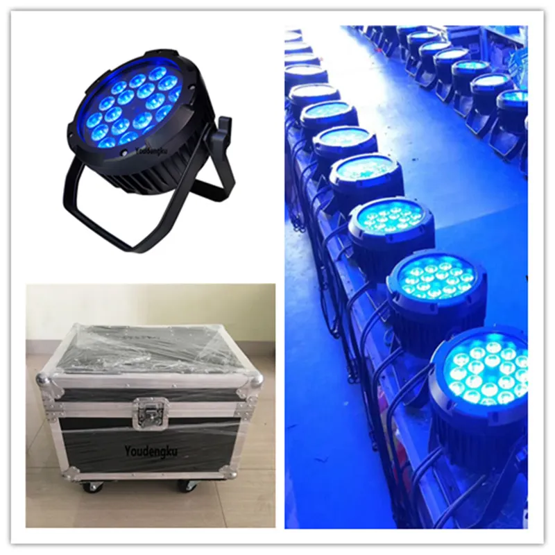 4 Stück mit Flightcase 18x10W DMX-512 RGBW 4-in-1-LED-Flachpar-Außenpar-LED-wasserdichtes Par-Licht