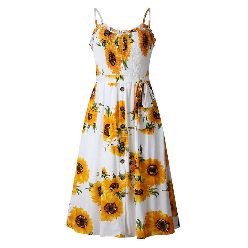 Leviortin Designer Sunflower Dress Beach 2019 Summer Button Down Dress for Women Elastic Chest Strapless Print Flower Dress (4)