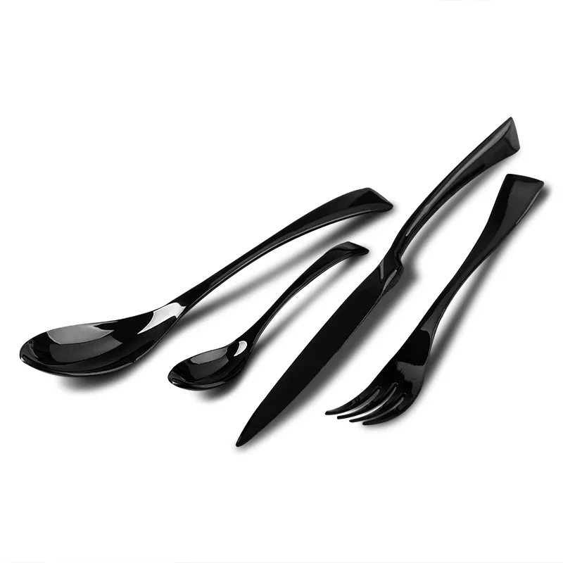 Western Tableware Black Cutlery Set Black Thick Stainless Steel Cutlery 3 Piece Steak Knife and Fork Dinnerware