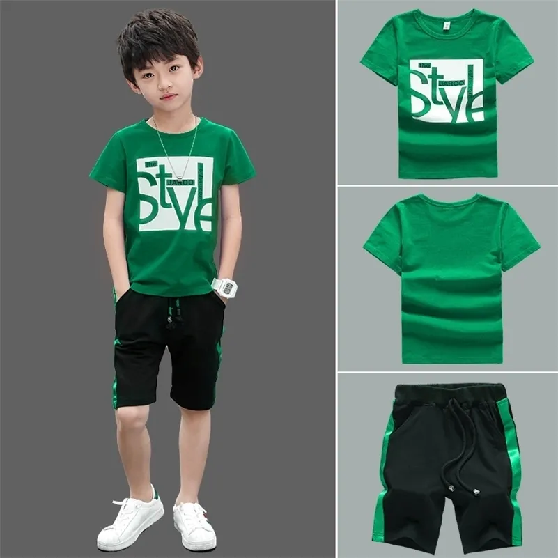 Jongens Kleding Set Korte Mouw T-shirt + Broek Zomer Kinderen Jongen Sportpak Kinderkleding Outfits Tiener 5 6 7 8 9 10 11 12 jaar 210326