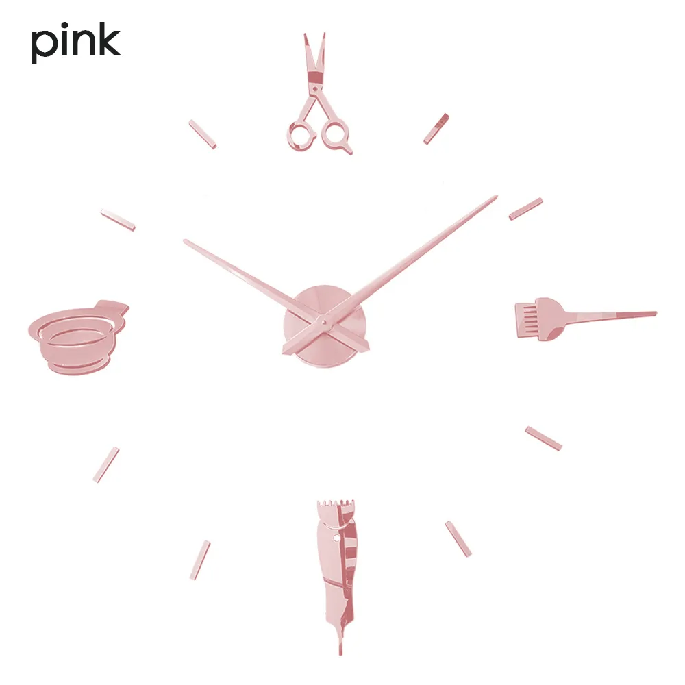 Giant Wall Clock Barber Pole Shears DIY Salon Decor Black Big Needle ...