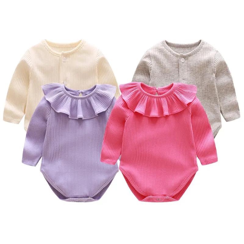 Barboteuse de printemps pour bébés filles, vêtements à manches longues, à volants, combinaison d'automne pour garçons, tenues rayées