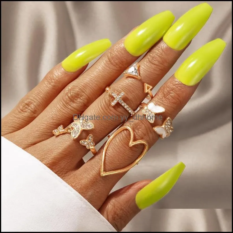 Cluster Rings 2021 Vintage Gold Color Crystal Star Moon Set For Women Boho Knuckle Finger Ring Female Fashion Jewelry Accessories