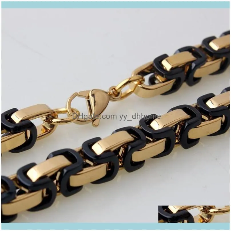 Custom ANY Length 5/6/8mm Gold Black Byzantine Box Mens Chain Boys Stainless Steel Necklace or Bracelet Fashion Jewelry
