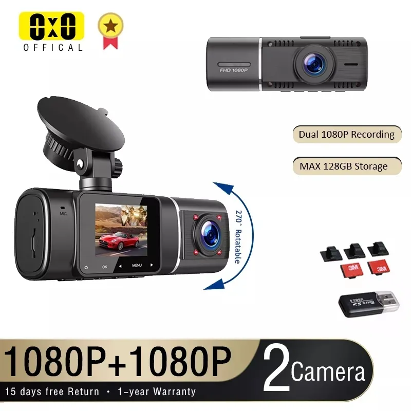 CAR DVR Dual Lens Car Dash Cam DVR Registrator Full HD-videobandspelare fram och inuti kabinkamera för Uber Lyft Taxi-drivrutiner