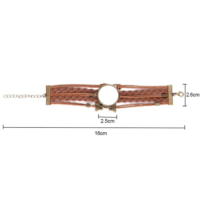 Sublimation Bracelet Favor Brown Leather Cord Wristband DIY Blanks Alloy Round Jewelry Couple Bracelet Valentine Gift