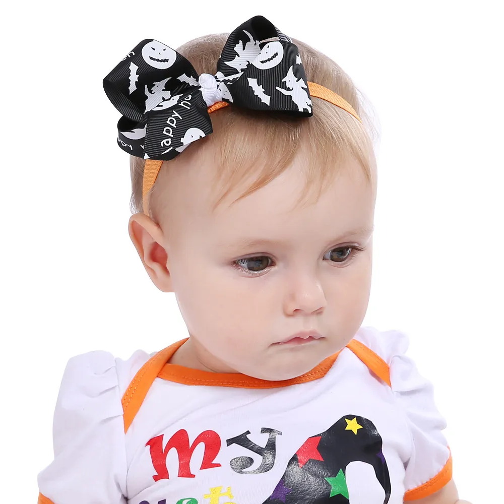 Baby hoofdbanden halloween boog hoofdband boutique meisjes pompoen haaraccessoires kinderen elastische shabby haarbanden voor peuter kha457