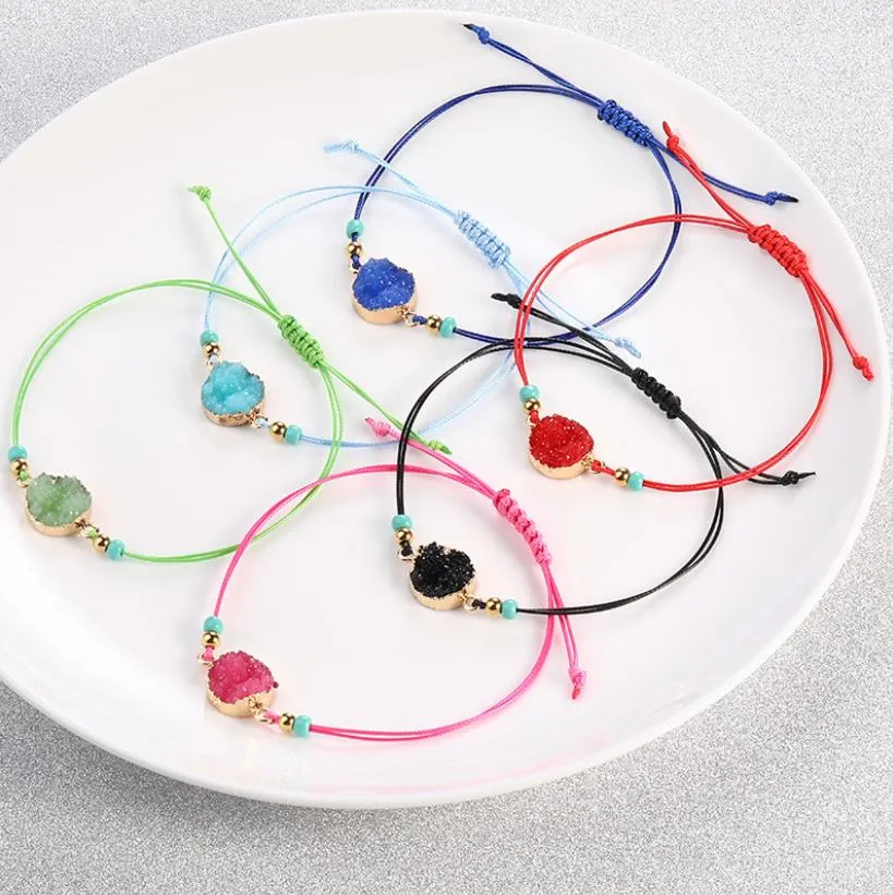 Charm Bracelets Jewelry Handmade Druzy Resin Stone Bracelet Make A Wish Card Wax Rope Braided Bangles With Rice Bead Drop Delivery 2021 Bxry