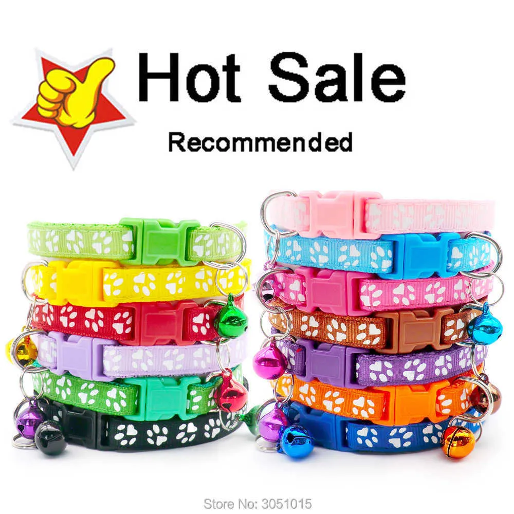 Partihandel Paw Collar 100 x Söt Bell Small Dog Collar Cat Collars Pet Collar Justerbara valpkatter Tillbehör 210712