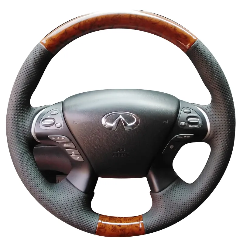 Geschikt voor Infiniti Q70L QX60 JX35 MAHOGANY hand genaaid lederen stuurwielafdekking