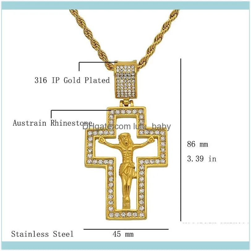 Pendant Necklaces Hip Hop Bling Gold Color Stainless Steel INRI Crucifix Jesus Hollow Cross Pendants Necklace For Men Jewelry Drop