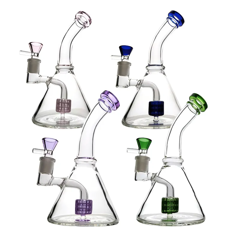 Mini-Glasbong mit gebogenem Hals, Wasserpfeifen, 14 mm Innengewinde, Stereo-Matrix-Perkolatoren, Öl-Dab-Rigs, Break-Bongs, Duschkopf, Perc mit Bogen