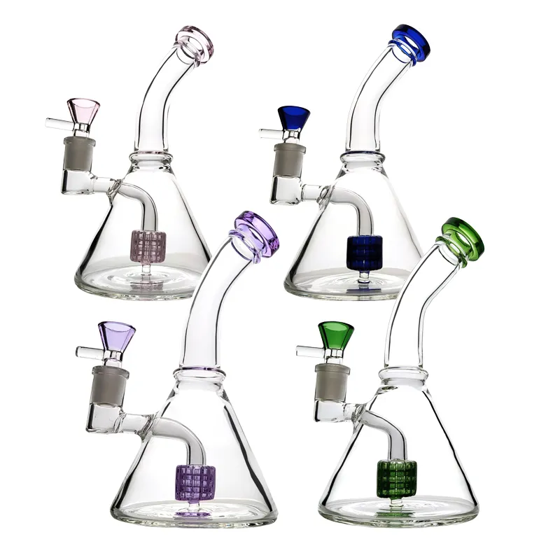 Mini Glass Bong Bent Neck Hookahs 14mm Female Joint Water Pipe Stereo Matrix Percolators Oil Dab Rigs Break Bongs Showerhead Perc With Bow