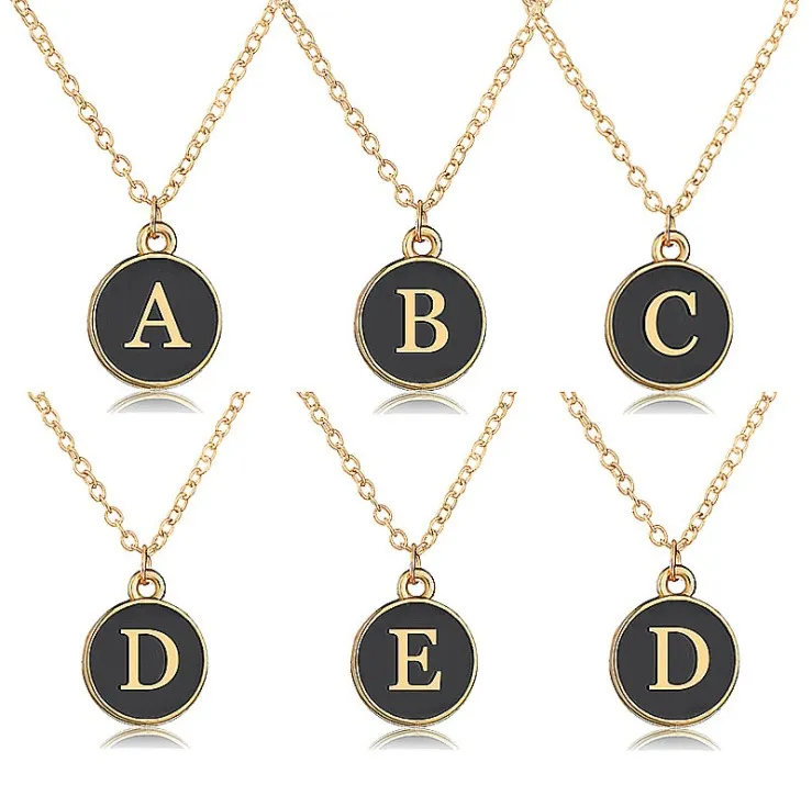 Gold Black Shell 26 Letter Necklace Pendant Necklaces Alphabet Stainless Steel Choker For Women Girls