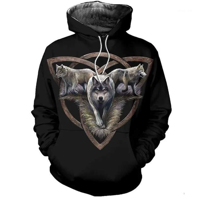 Sweats à capuche pour hommes Sweatshirts Mode 3D Plein impression Triquetra Wolfs Chemise Hoode Zipper Top