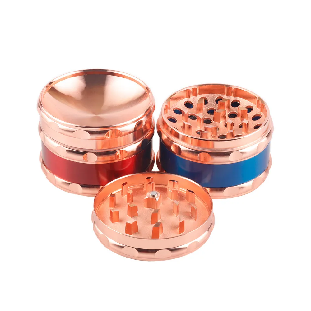 Herb Grinder 63mm 4 Onderdelen Blauw Rood Beschikbaar Roken Accessoires Tabak Crusher Flat Diamond Shape Zinklegering Grinder