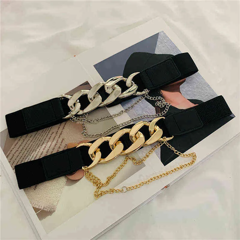 GOOWAIL Cintura a catena Fascia elastica Cinture in metallo argentato per le donne Abito di alta qualità Stretch Cappotto da donna Cintura di lusso Marchio G220301