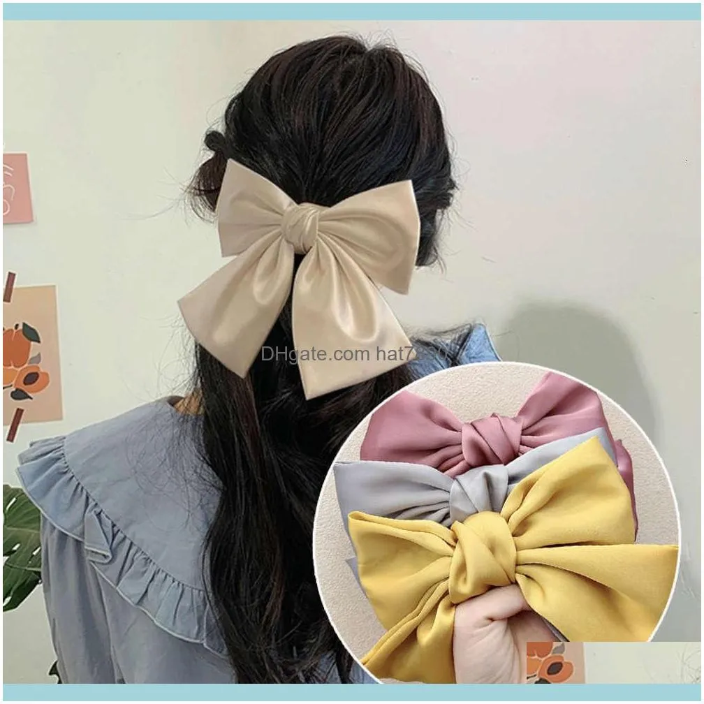 Bohemian Solid Satin Big Bow Hairpin Spring Clip Female Horizontal Sweet Ornament Woman Accessories