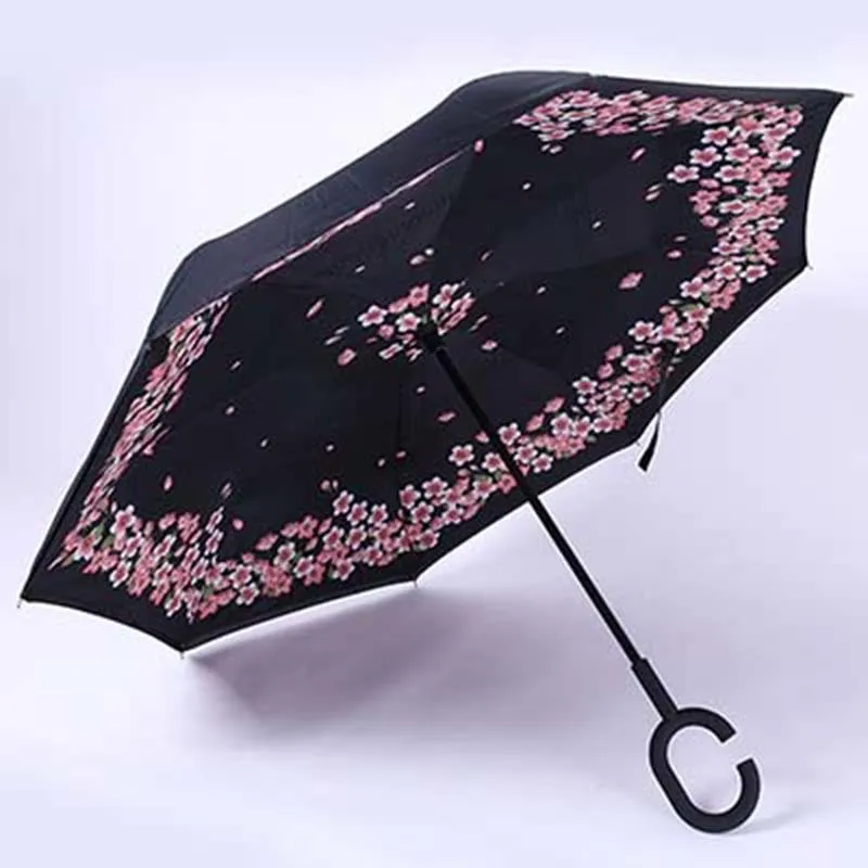 Mini Reverse Folding Sun Umbrella Kids Adult Double Layer Inverted Flower Parasol Windproof Rain Car Umbrellas For Women Men (4)