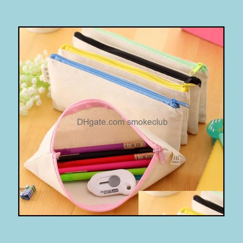 20.5*8.5cmDIY White canvas blank plain zipper Pencil pen bags stationery cases clutch organizer bag Gift storage pouch SN1085