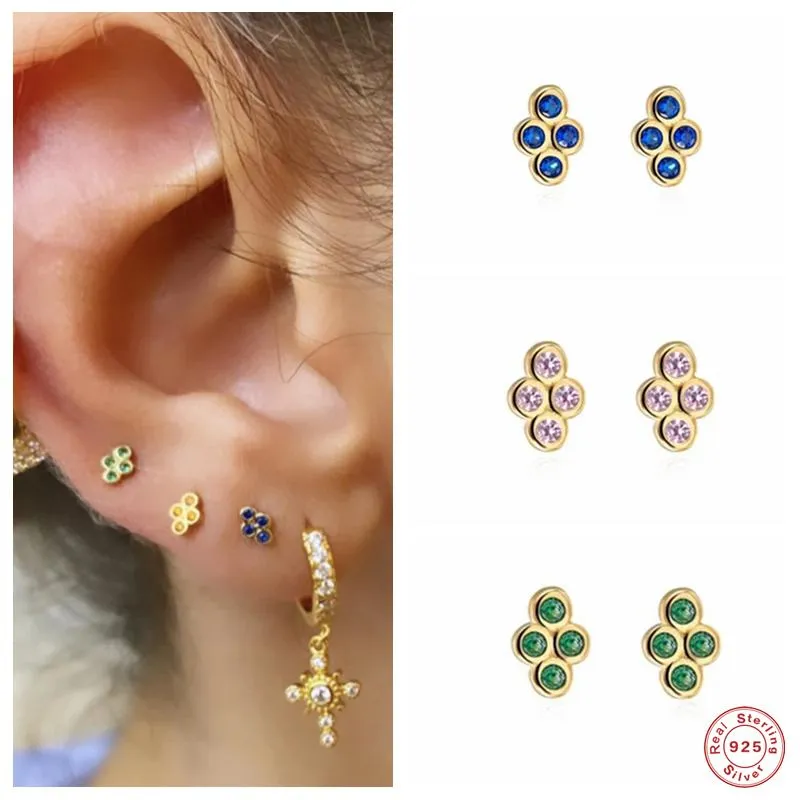 Stud Aide 925 Sterling Silver Colorful Diamond Earrings For Women Cute Four Crystal Cubic Zirconia Jeweled Ear Fine Jewelry