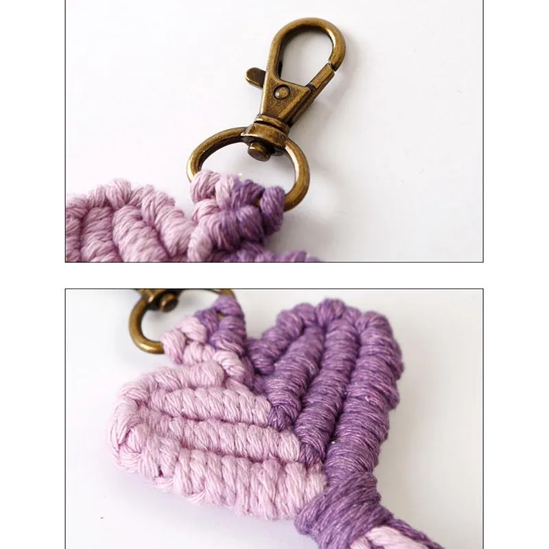 Vintage Hand Woven Keychain Creative Heart Shaped Tassel Keychains Bag Decoration Pendant Key Chain Valentine Day Gift Keyring
