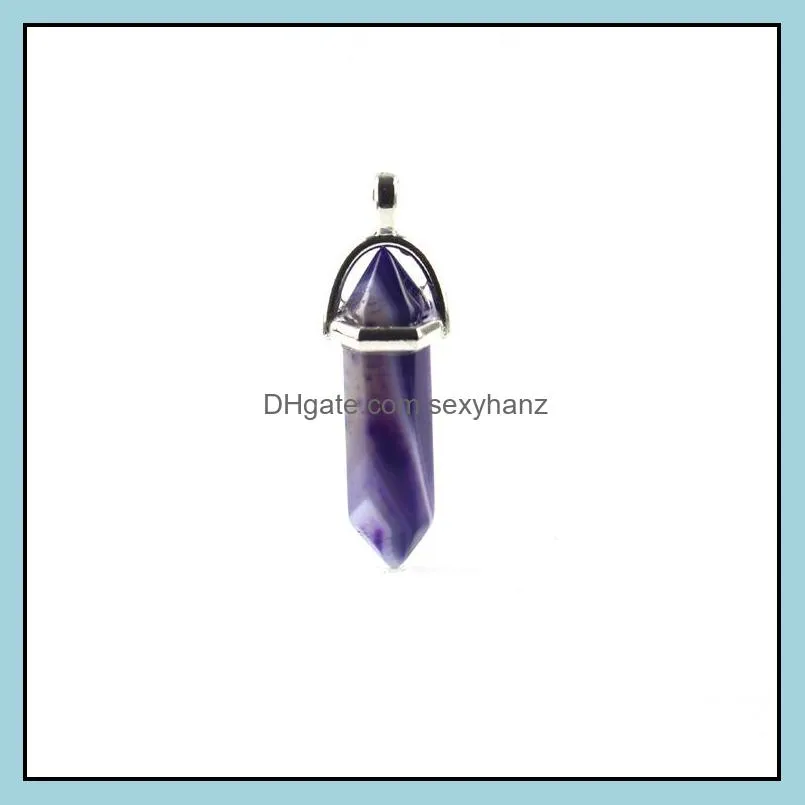 Halsband hängen 50 färger naturliga kristallkvarts läkningspunkt hänge ädelsten hexagon form chakra sten charm utan kedjehalsband