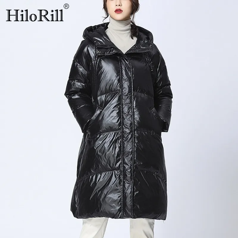 Casual Black Parka Kvinnor Batwing Ärm Straight Long Coat Zipper Up Hooded Coats Ladies Varm Vinter Höst Ytterkläder 210508