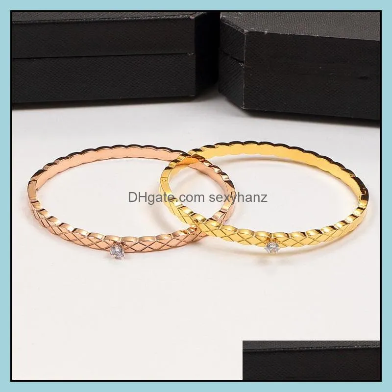 European and American three-dimensional single diamond women bracelet titanium steel bangles wholesale high quality not fade