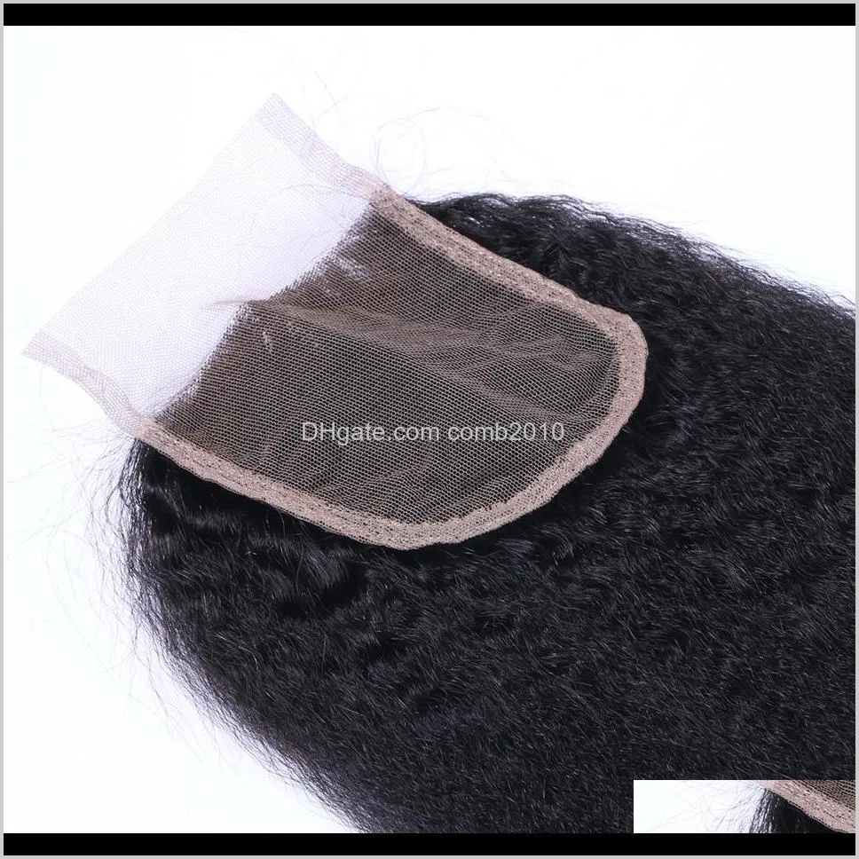 brazilian kinky straight human hair lace closure middle part part 3 part 4 x 4 lace top closures