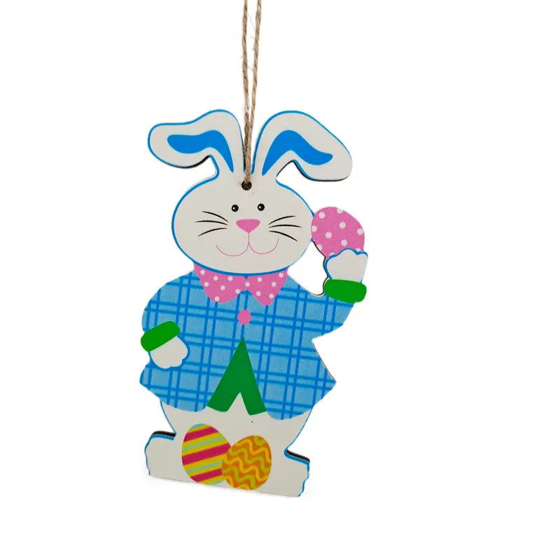 Trähantverk påskdekoration Creative Rabbit Cartoon Spit Home Party Decoration Pendant