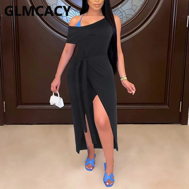 knee length dresses for ladies Striped Side Slit Short Sleeve Midi Dress Black / M main image 1