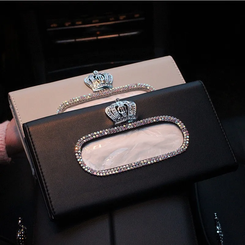 Fashion Crown Crystal Box Visiera parasole Borsa in tessuto per auto in pelle Visiera parasole Custodia da appendere Tovagliolo per accessori auto