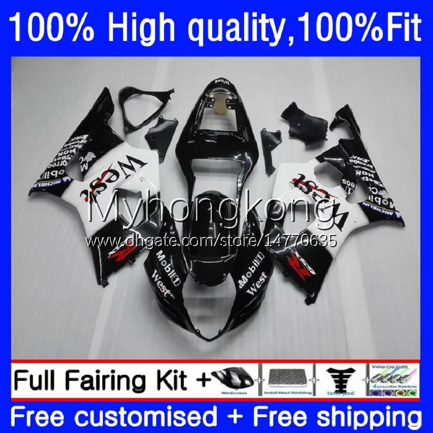 Insprutningsmånader för Suzuki Black West GSXR1000 GSX-R1000 K3 2003-2004 Kroppsarbeten 25no.6 GSXR 1000 CC 1000CC 2003 2004 GSXR-1000 03 04 Motorcykel OEM Bodys