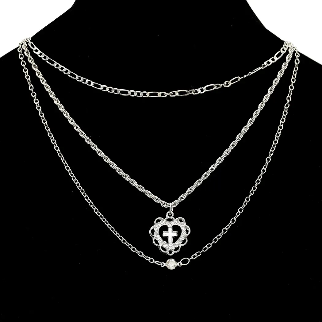 Dichiarazione di moda Donne uomini Multi a strati Collana a cuore Gioielli personalizzati in Mapero Gold Croce Croce Egitto Collana Egypt