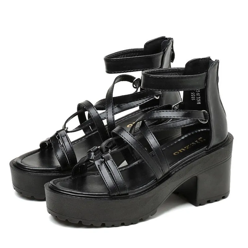 Fashion Star Punk Gothic Shoes Women Platform Chunky Heels Sandaler 2021 Summer Back Zipper High Quality Drop Dress