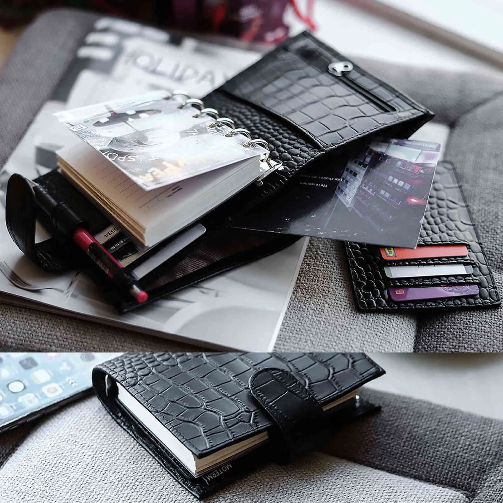 Wholesale Moterm Genuine Croc Grain Cowhide Pocket Size Ring Planner A7  Mini Notebook Organizer For Travel, Journaling, And Sketching From Ai824,  $118.96