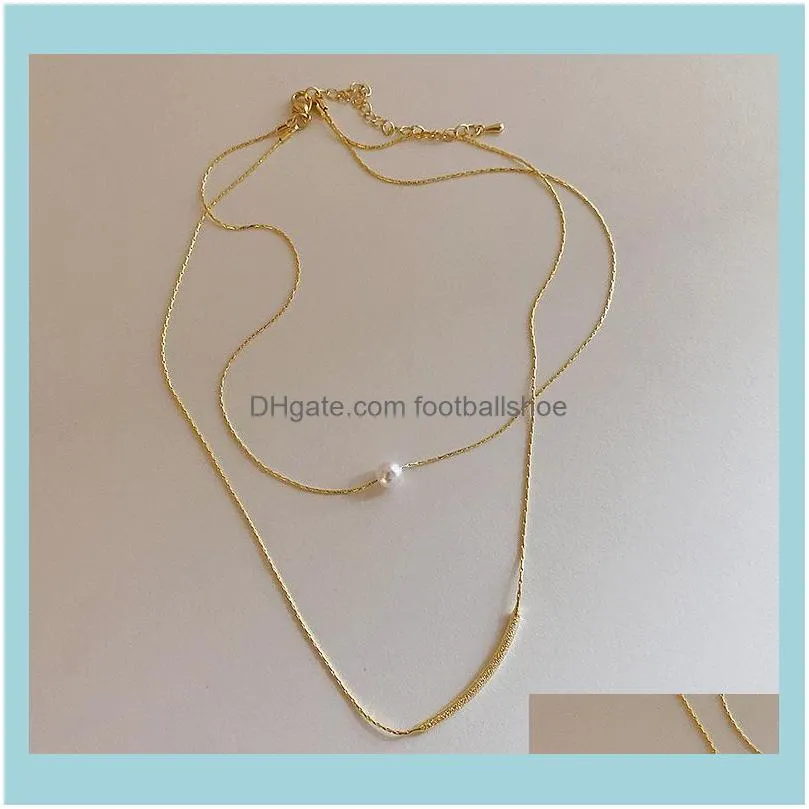 Arrivals 2021 Fashion Modern Peals Choker Necklace Double Layers Round Necklaces Golden Chain Jewelry Women Chains