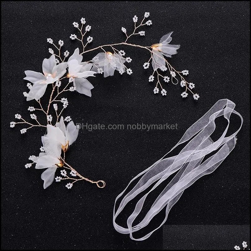 Gioielli per capelli da sposa Trendy Gold Gold Flower Pearl Fascia Bridal Headpiece Handmade Hairband Donne Aessies Drop Consegna 2021 0hnfo