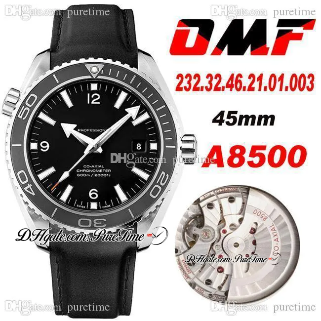 OMF Cal 8500 A8500 Automatic Mens Watch Ceramic Bezel Black Dial Stick Markers Rubber Strap Watches 232.32.46.21.01.003 (Black Balance Wheel) 2021 Puretime M25