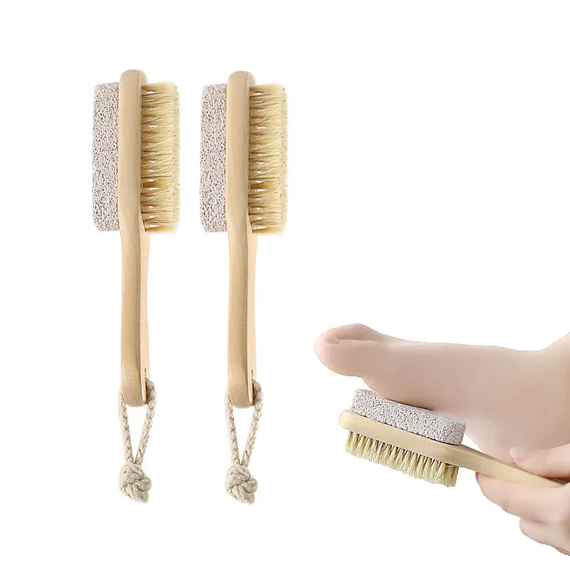 New 2 in 1 cleaning brushes Natural Body or Foot Exfoliating SPA Brush Double Side with Nature Pumice Stone Soft Bristle DH8788