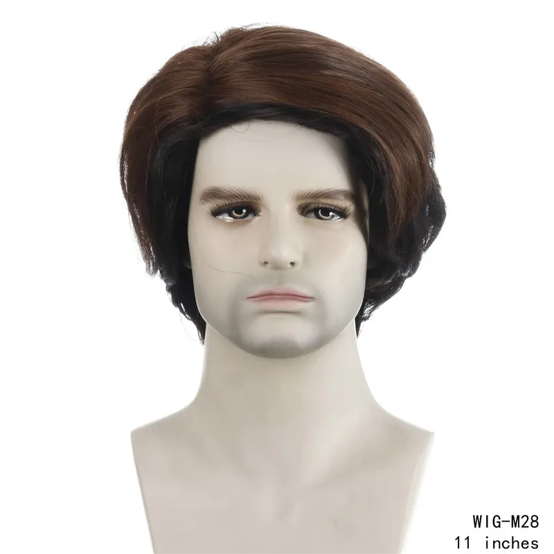 11.5 inches heren synthetische pruik zwart bruin mix kleur perruques de cheveux humains simulatie menselijk haar pruiken pruik-m28