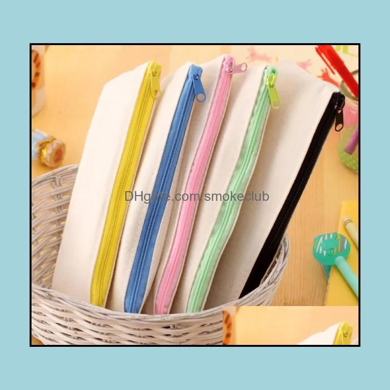 20.5*8.5cmDIY White canvas blank plain zipper Pencil pen bags stationery cases clutch organizer bag Gift storage pouch SN1085