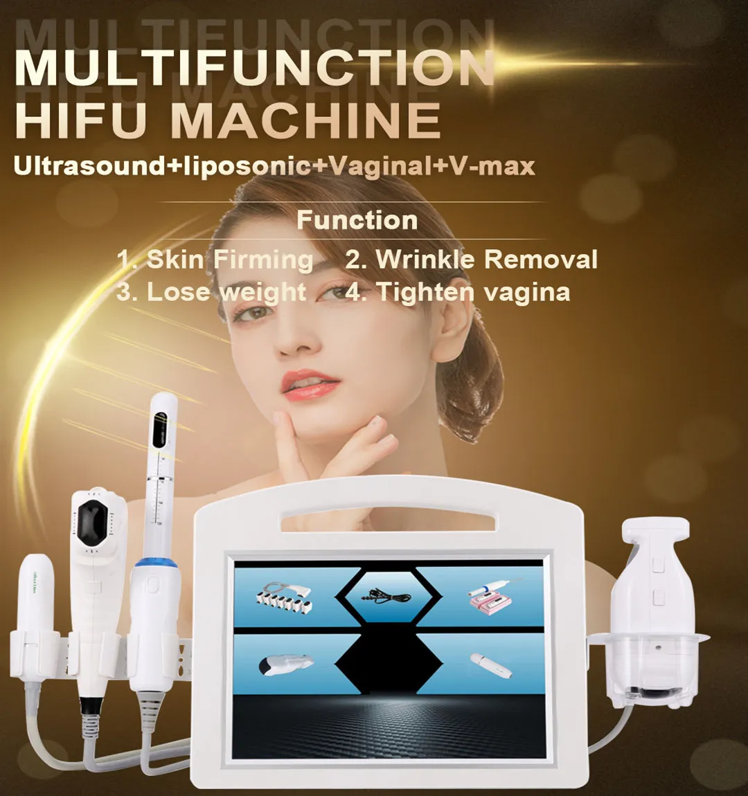 Dispositivo di rassodamento della pelle 4D hifu v max Rimozione delle rughe ad ultrasuoni lifting del viso Macchina di bellezza Cartuccia vaginale corpo facciale intercambiabile / Trasduttore HIFU anti invecchiamento