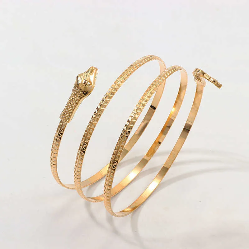 New Arrival Punk Fashion Coiled Snake Spiral Upper Arm Cuff Armlet Armband Bangle Bracelet Men Jewelry for Women Party Barcelets Q0719