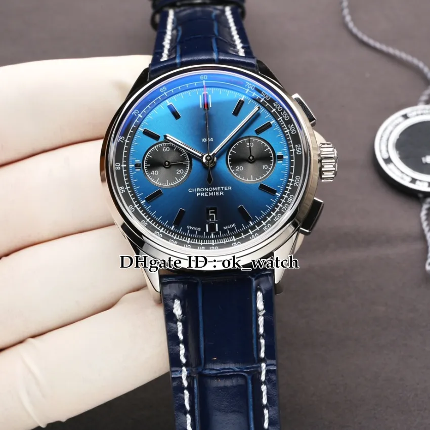 J5 New Premier B01 AB0118A61C1P1 Mens Watch Asia-7750 Automatic White Blue Dial Leather Strap Steel Case Gents Sport Watches 4 Colors Folding clasp