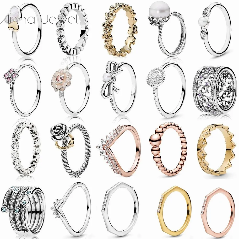 NYHET 2019 100 % 925 Sterling Silver pandora Rose Gold Princess Wishbone Forget Me Not Ring för Europa Kvinnor Original Mode Smycken Present Valentine