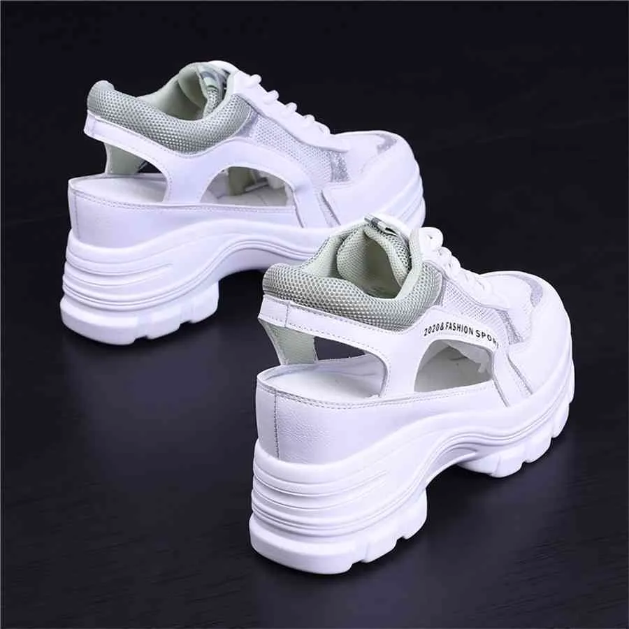 Bayan Ayakkabı Artan Yükseklik 2021 Yaz Ayakkabı Kadınlar için Yüksek Topuk Sandal Takozlar Platformu Nefes Spor Sneakers