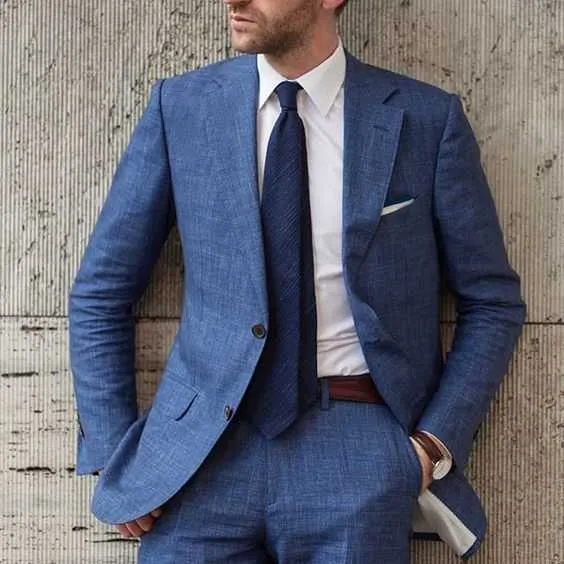 New-Arrival-Designs-Blue-Beach-Linen-Men-Suit-Slim-Fit-2-Piece-Tuxedo-Custom-Blazer-Groom